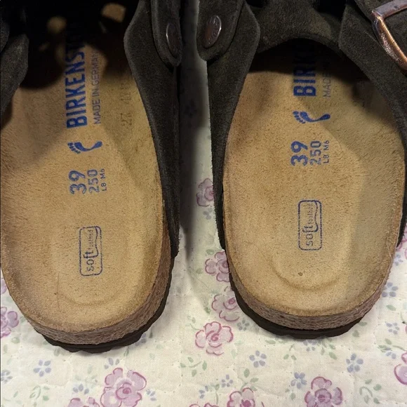 Birkenstock Dark Brown Suede Boston Clogs with Copper Buckles - Picture 3 of 6